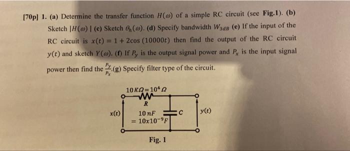 70p] 1. (a) Determine the transfer function H(ω) of a | Chegg.com