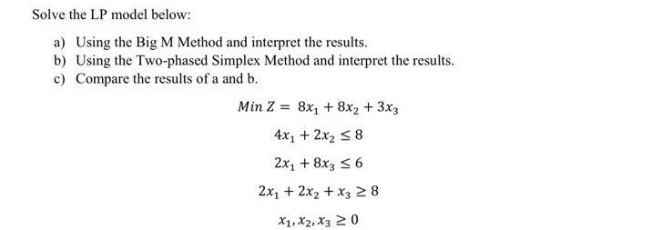 Solved Solve the LP model below:a) ﻿Using the Big M Method | Chegg.com