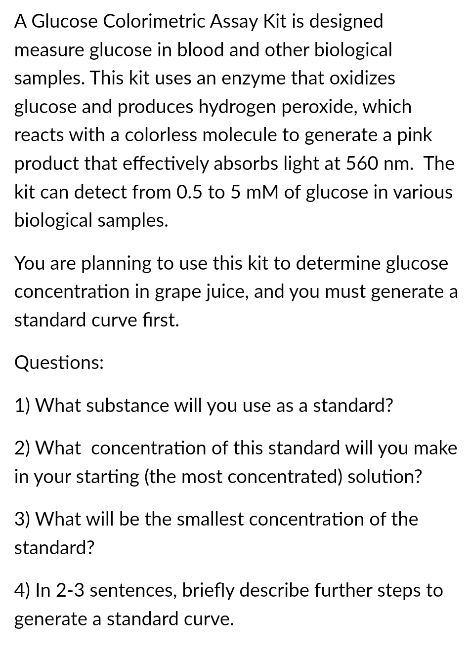 Solved A Glucose Colorimetric Assay Kit is designed measure