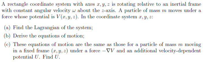 Solved A rectangle coordinate system with axes x,y,z ﻿is | Chegg.com