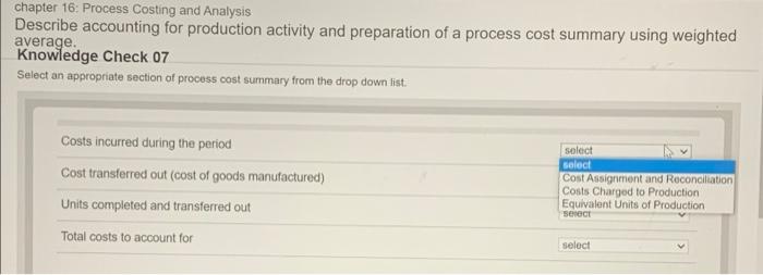 Solved Chapter 16: Process Costing And Analysis Describe | Chegg.com