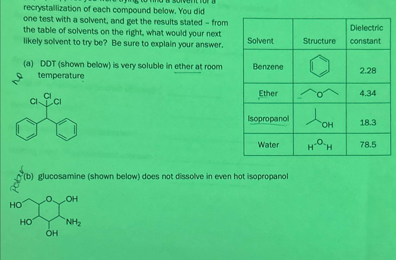 Solved Recrystallization Of Each Compound Below. You Did One | Chegg.com