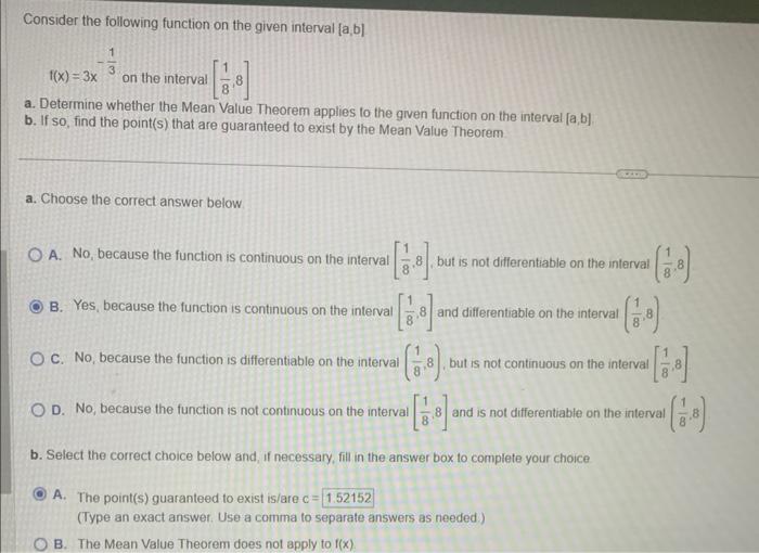Solved Consider the following function on the given interval | Chegg.com