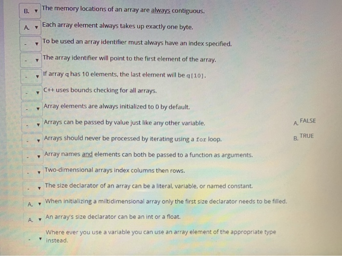 Solved The memory locations of an array are always | Chegg.com