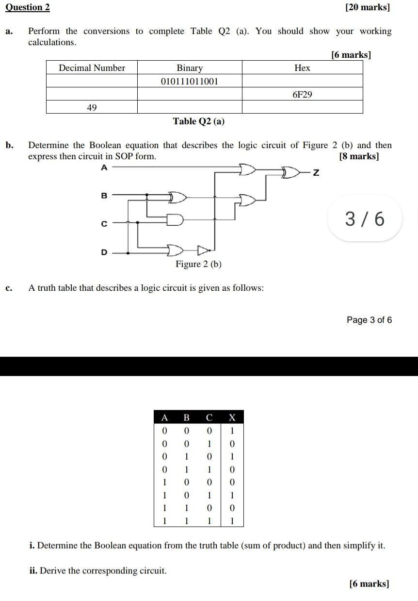 Solved Question 2 [20 marks] a. Perform the conversions to | Chegg.com