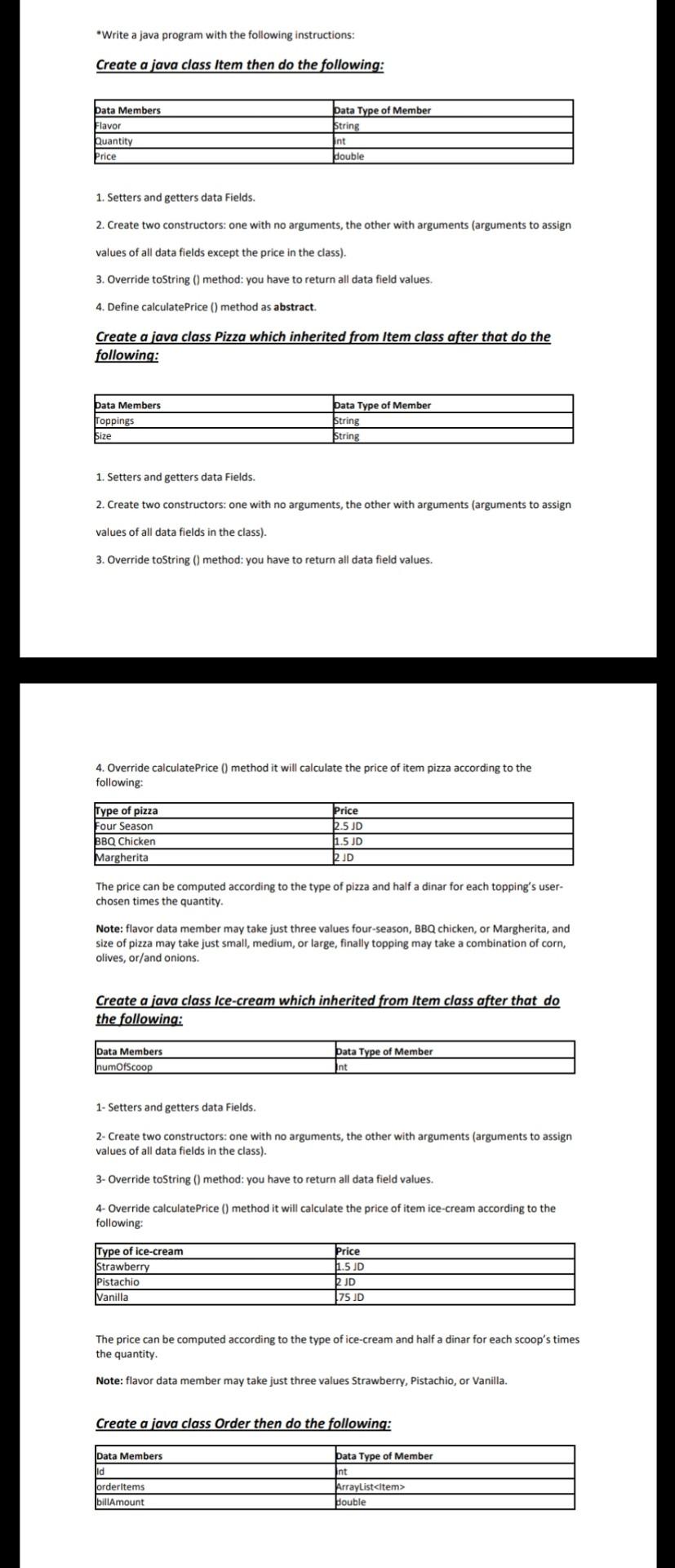 Solved *Write a java program with the following | Chegg.com