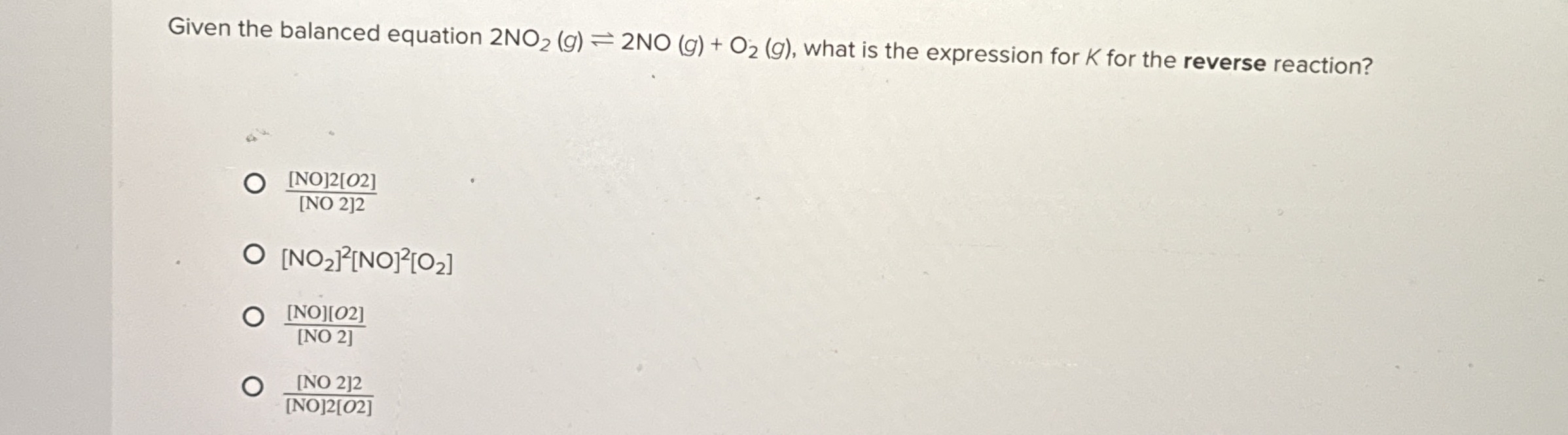 Solved Given the balanced equation 2NO2(g)⇌2NO(g) O2(g), | Chegg.com