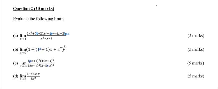 Solved Evaluate the following limits (a) | Chegg.com