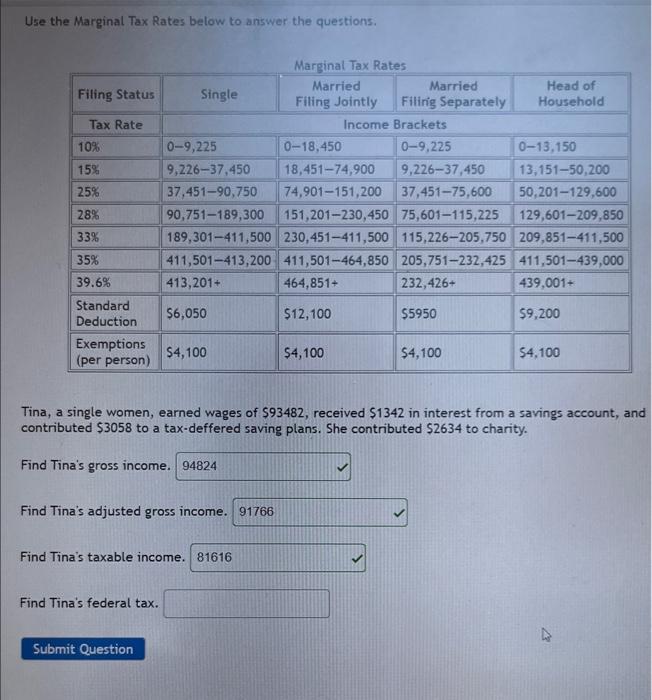 Solved Use the Marginal Tax Rates below to answer the | Chegg.com