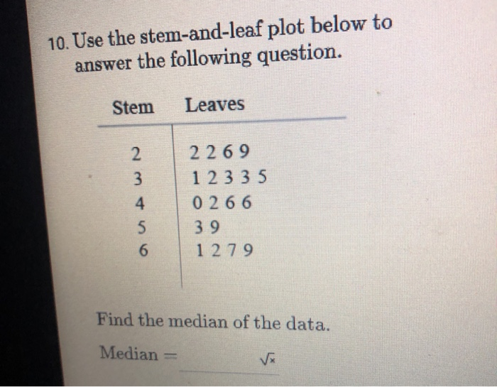 Solved 10. Use the stem-and-leaf plot below to answer the | Chegg.com