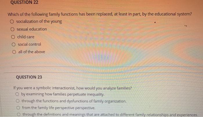 Solved QUESTION 22 Which Of The Following Family Functions | Chegg.com