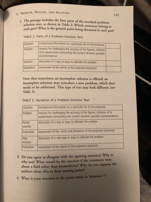 Solved 3: PROBLEM, PROCESS, AND SOLUTION 103 The passage | Chegg.com
