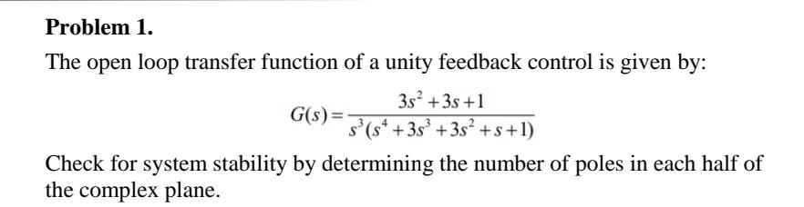 Solved Problem 1. The open loop transfer function of a unity | Chegg.com
