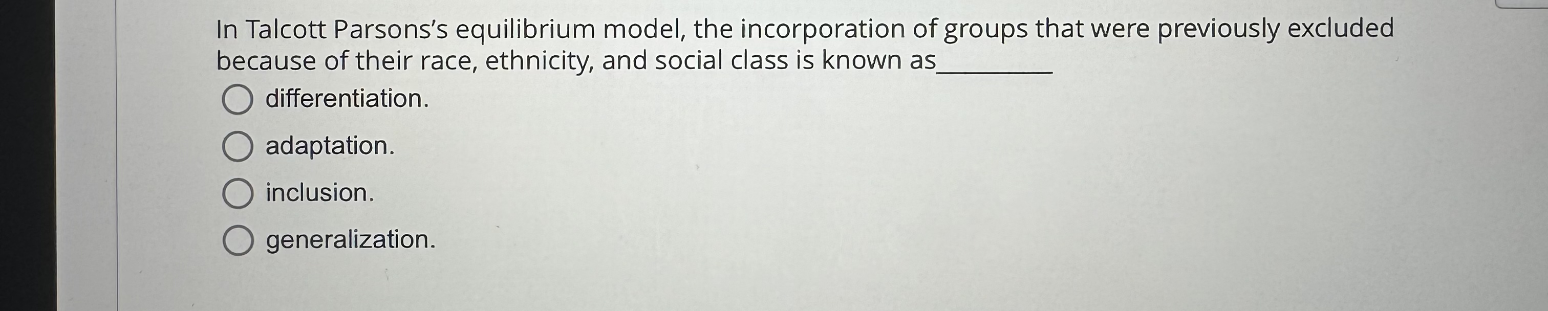 Solved In Talcott Parsons's equilibrium model, the | Chegg.com