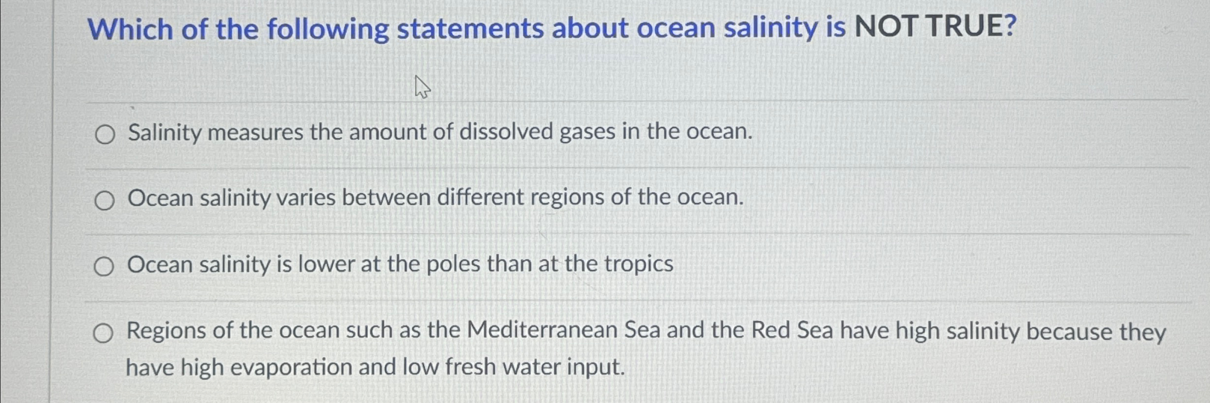 Solved Which of the following statements about ocean | Chegg.com