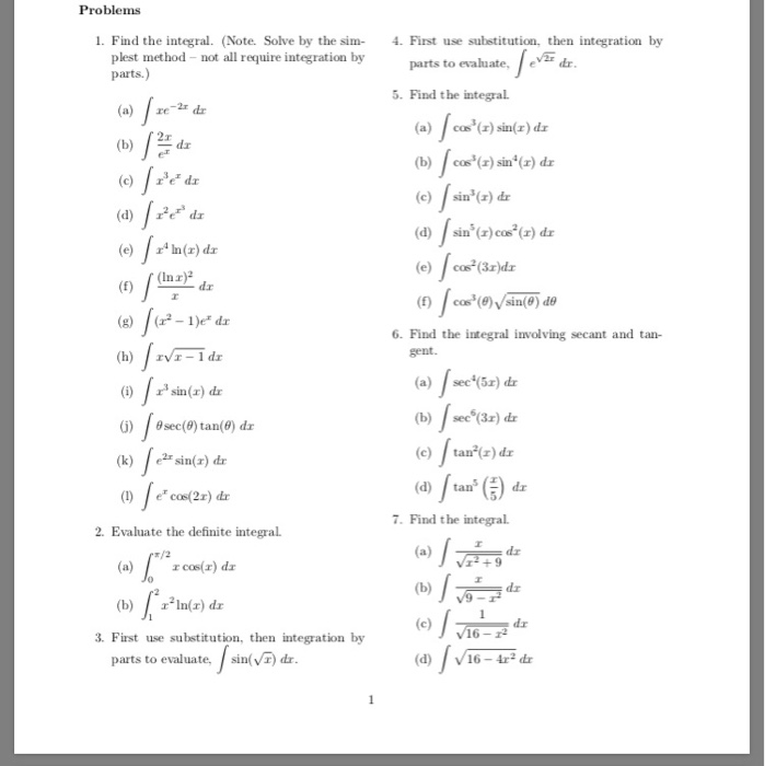 Solved Problems 4. First use substitution, then integration | Chegg.com