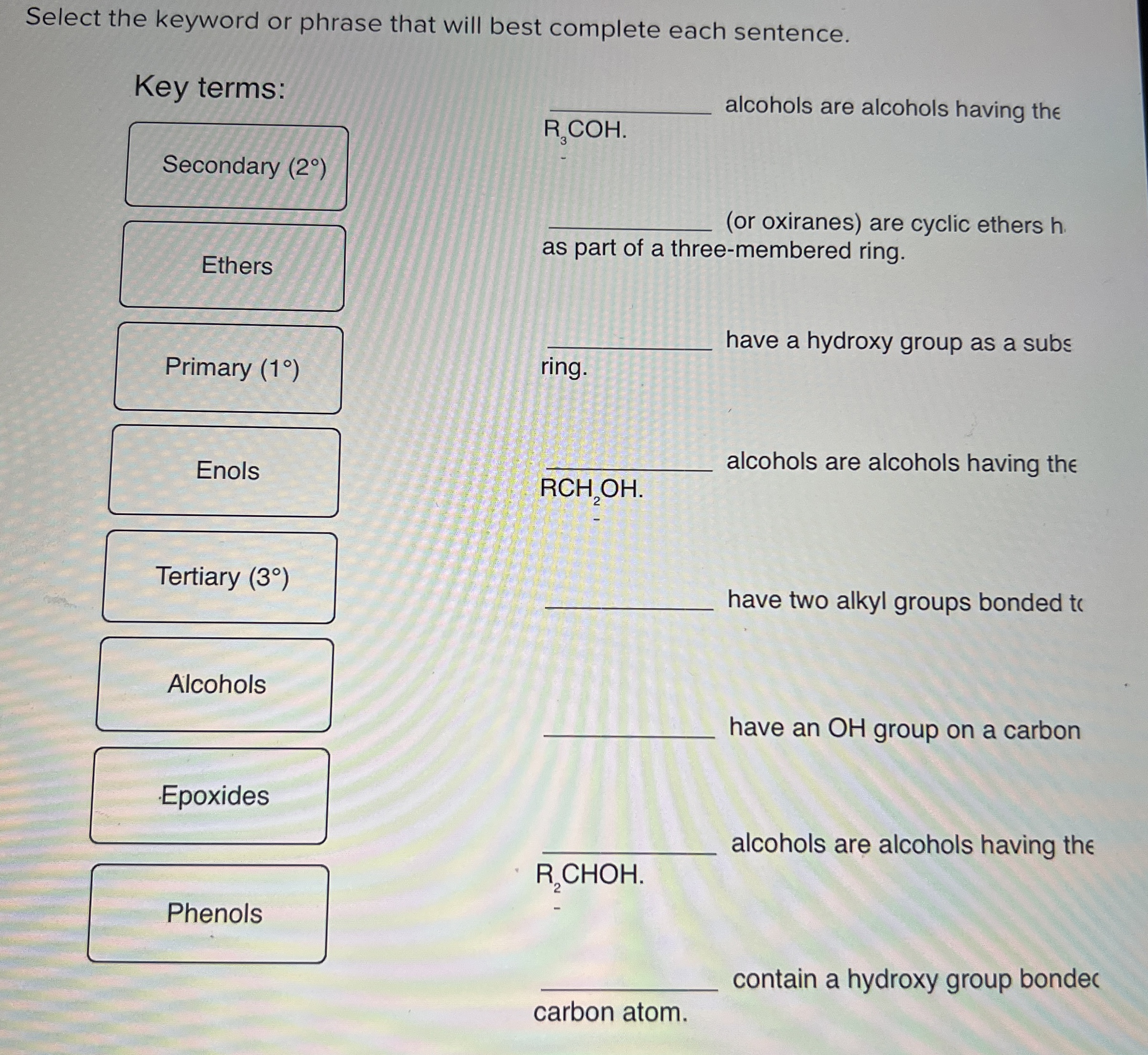 Solved Select the keyword or phrase that will best complete | Chegg.com