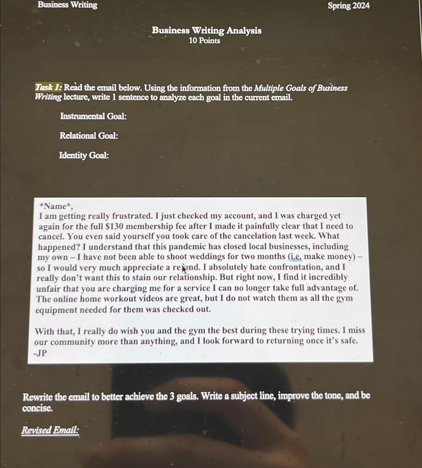 Solved Business WritingSpring 2024Business Writing