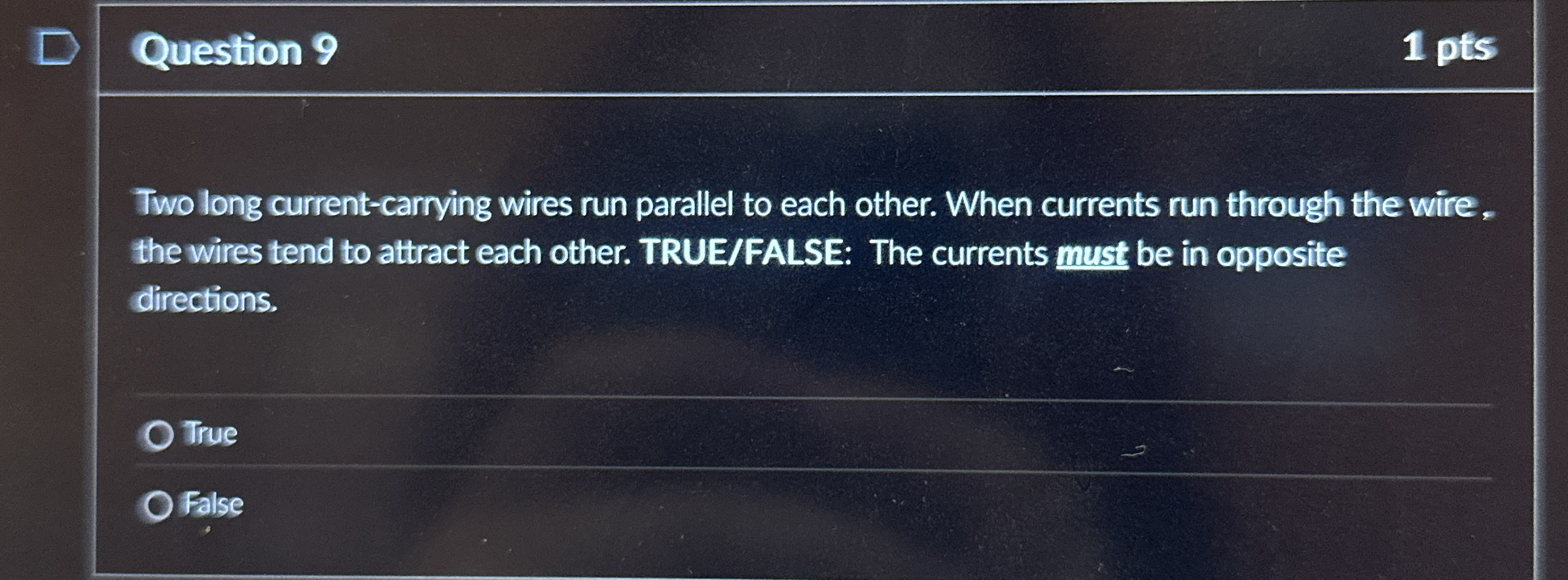 Solved Question 91 ﻿ptsTwo long current-carrying wires run | Chegg.com