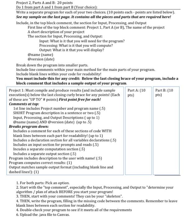 Solved Project 2, Parts A and B: 20 points Do 1 from part A | Chegg.com