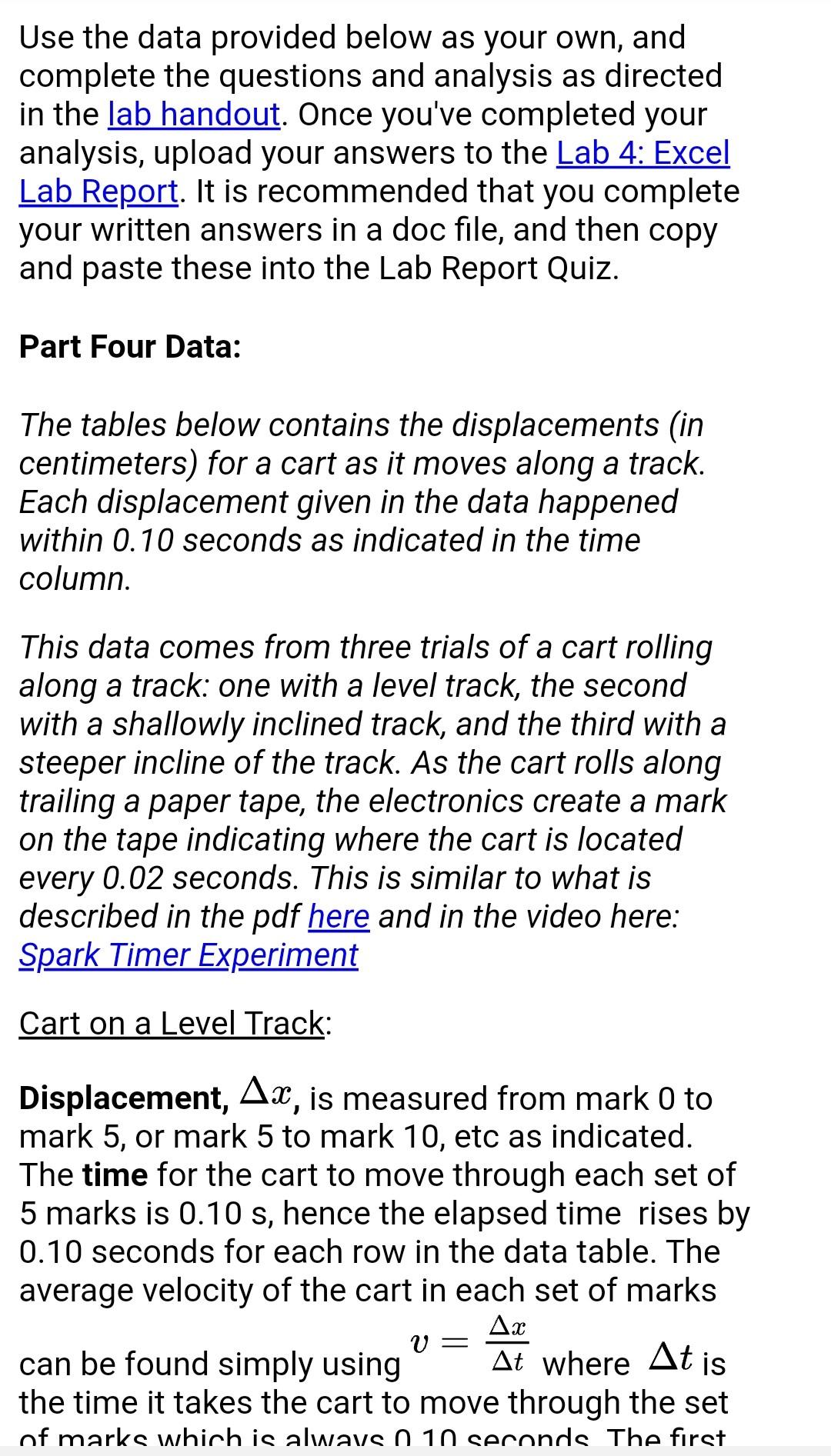 LACC - Spring 2020 Physics 101 Lab 4: EXCEL Equipment | Chegg.com