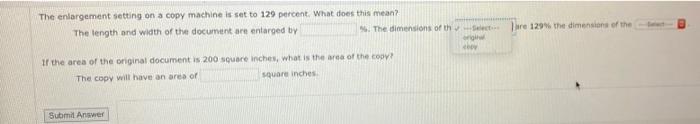 Solved The enlargement setting on a copy machine is set to | Chegg.com