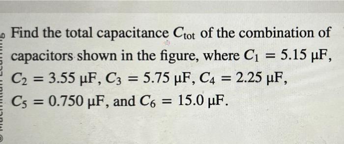 Find the total capacitance \( C_{\text {tot }} \) of the combination of capacitors shown in the figure, where \( C_{1}=5.15 \