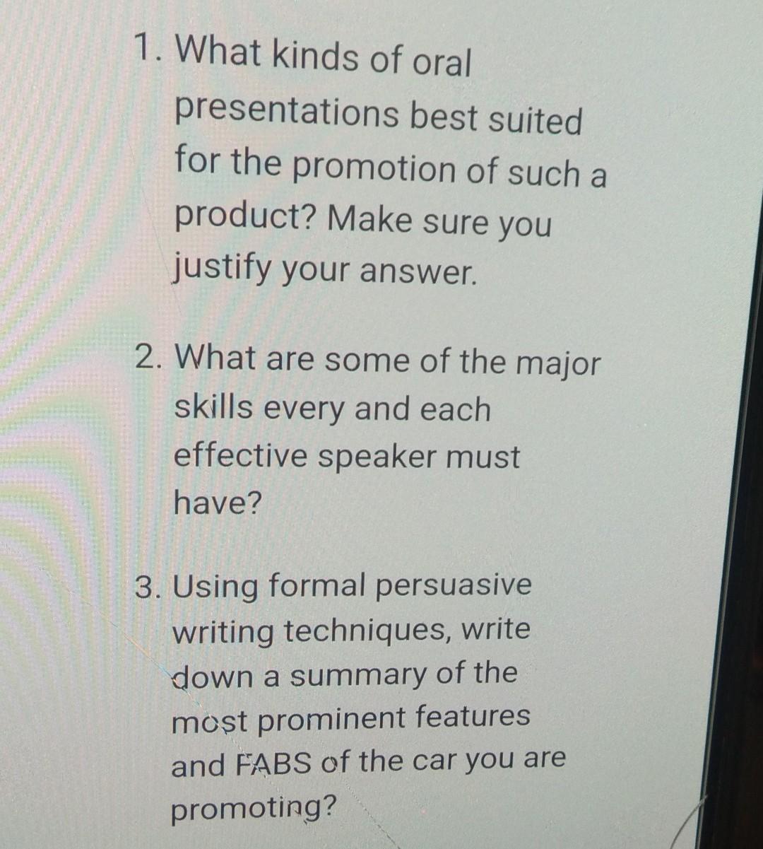 the best notes for oral presentations contain