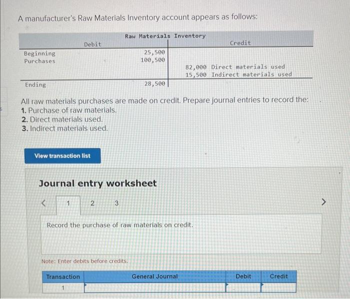 Solved A manufacturer's Raw Materials Inventory account