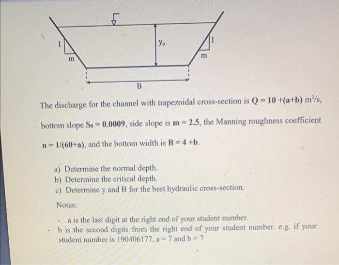 Solved The discharge for the channel with trapezoidal | Chegg.com