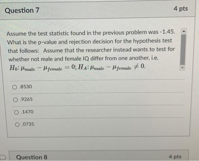 Solved Question 6 4 pts Use the information for the | Chegg.com