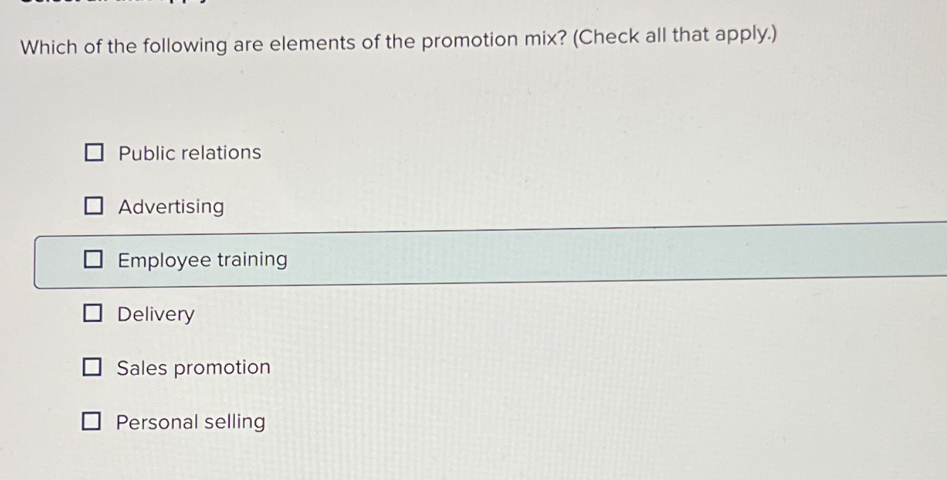 Solved Which of the following are elements of the promotion