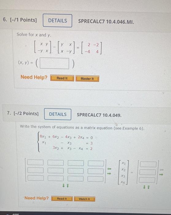 Solved Solve For X And Y X−yyx − Yxx−y 2−4−24 Xy 2266