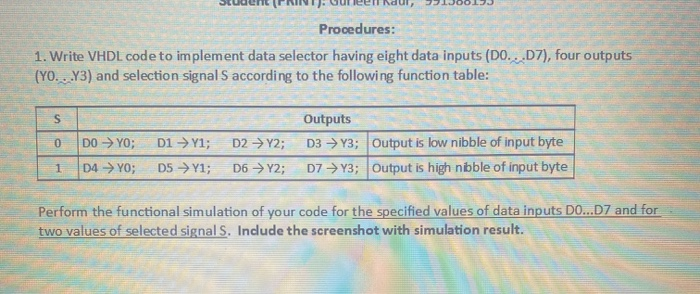 Procedures: 1. Write VHDL code to implement data | Chegg.com