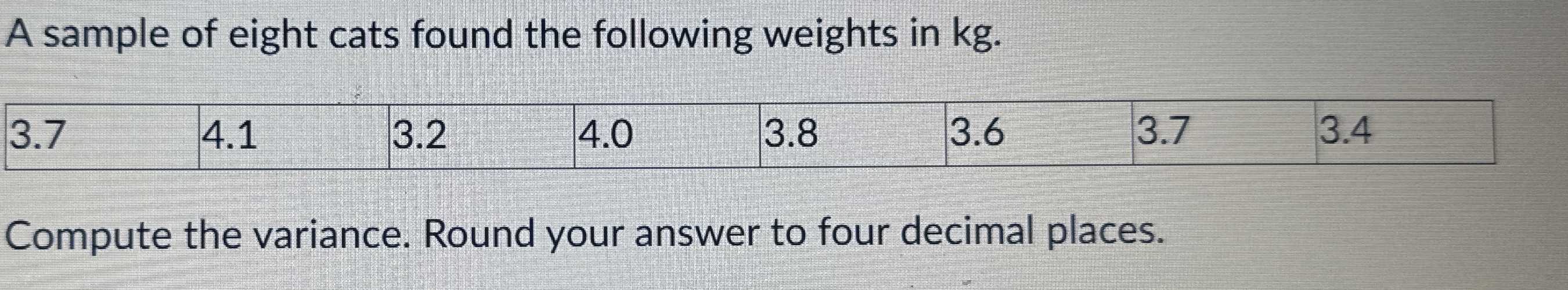 Solved A sample of eight cats found the following weights in | Chegg.com