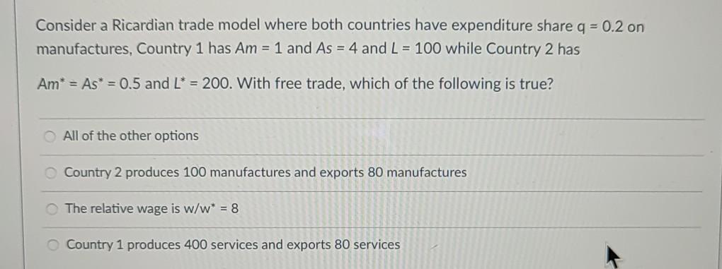 Solved Consider a Ricardian trade model where both countries | Chegg.com
