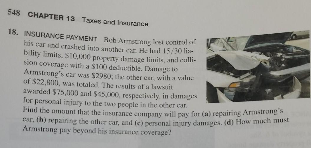 Solved 548 CHAPTER 13 Taxes and Insurance 18. INSURANCE | Chegg.com