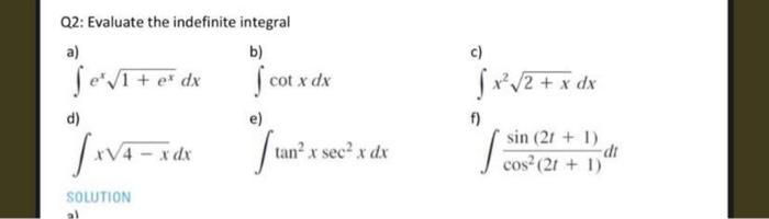 Solved Q2: Evaluate the indefinite integral | Chegg.com