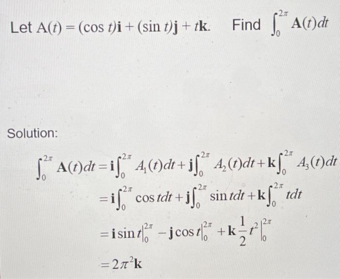 Solved Let A(t) =(cos t)i + (sin t)j + tk. Find (* A(t)dt | Chegg.com