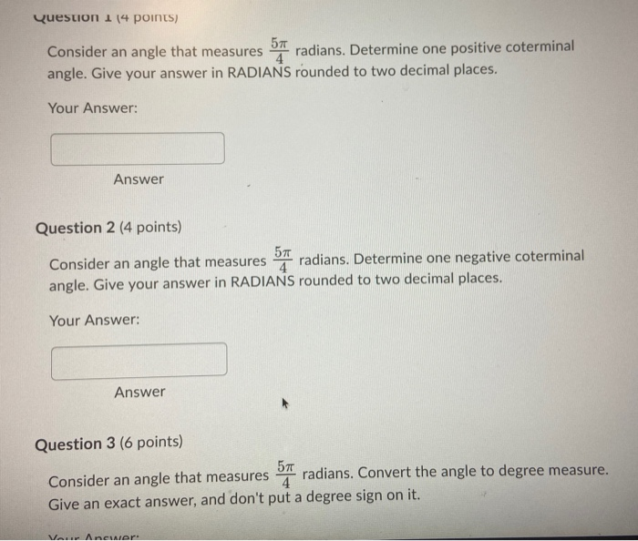 Solved Question 1 14 points) Consider an angle that measures | Chegg.com