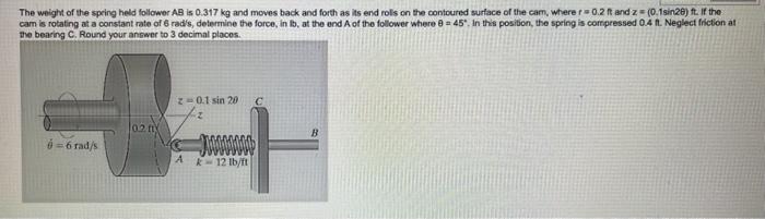 Solved The weight of the speing held follower AB is 0.317 kg | Chegg.com