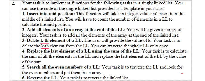 Solved Your task is to implement functions for the following | Chegg.com