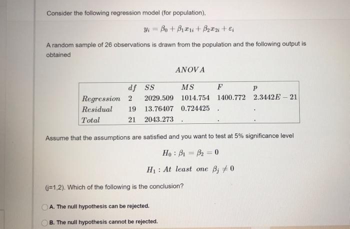 Solved Consider The Following Regression Model (for | Chegg.com