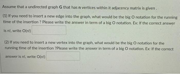 Solved Assume that a undirected graph G that has n vertices | Chegg.com