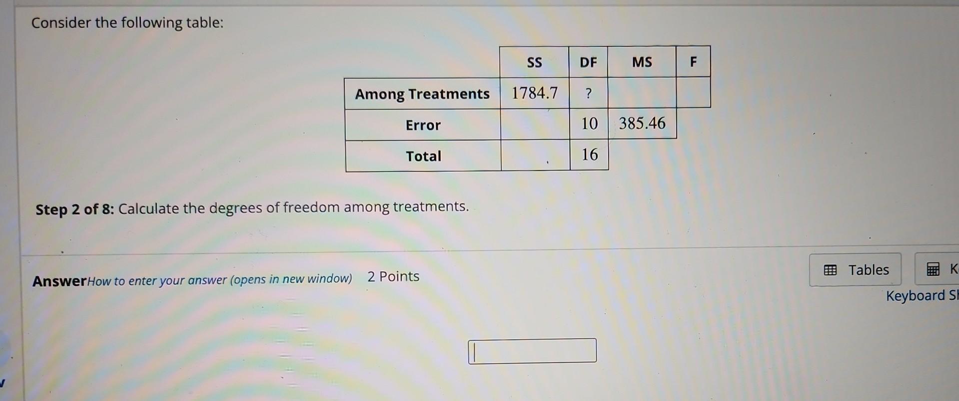 Solved Consider the following table: Step 1 of 8: Calculate | Chegg.com