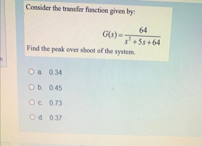 Solved Consider the transfer function given by: 64 S? +58 | Chegg.com