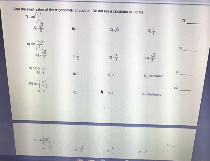 Solved Find The Exact Value Of The Trigonometric Function. | Chegg.com