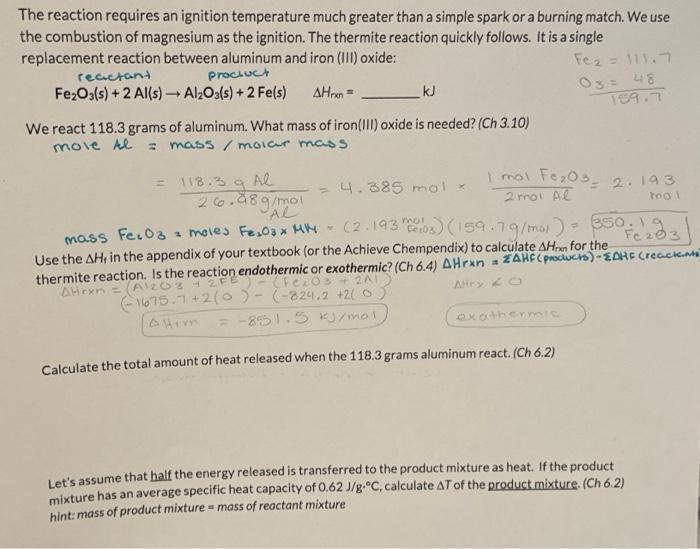 Solved The reaction requires an ignition temperature much | Chegg.com
