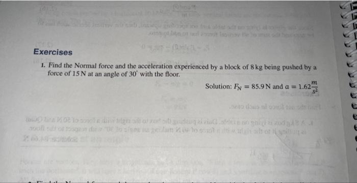 Solved Fn−Fsin(θ)−mg=0Fn=Fsin(θ)+mg Exercises Find the net | Chegg.com
