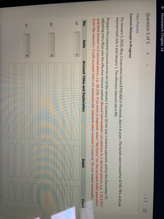 Solved { Homework Chapter 14 Question 5 of 5 - /1 View | Chegg.com